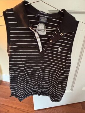 Ralph Lauren Golf Black Polo Sleeveless with White Stripes